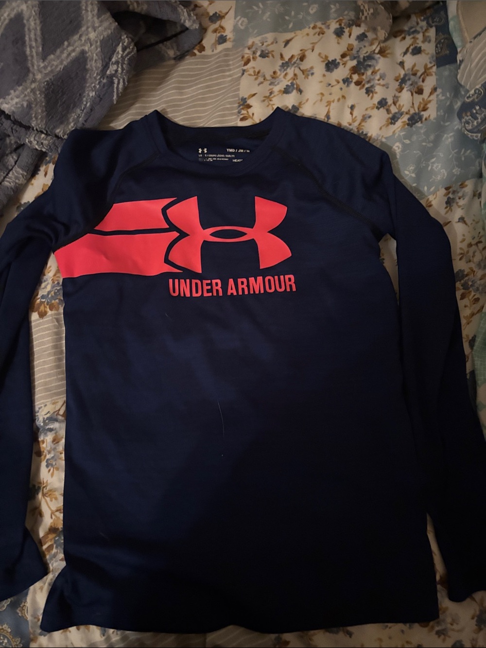 Under Armour Navy Long-Sleeve Performance Tee with Pink Logo